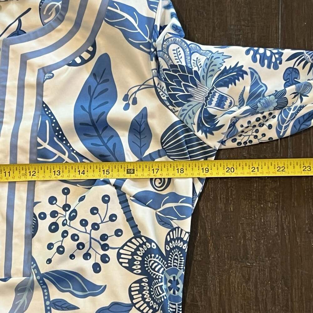 Gretchen Scott Blue White Shift Dress Knit Resort Preppy Size Medium Floral - Picture 4 of 6